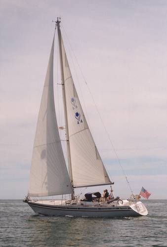 Contest 44 classic sailboat under sail