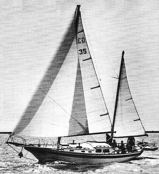 Mariner 35 garden sailboat under sail