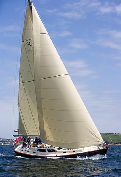 Rustler 44 sailboat under sail