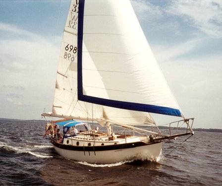 Westsail 32 sailboat under sail