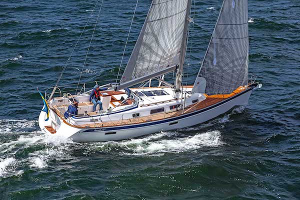 Hallberg rassy 412 sailboat under sail