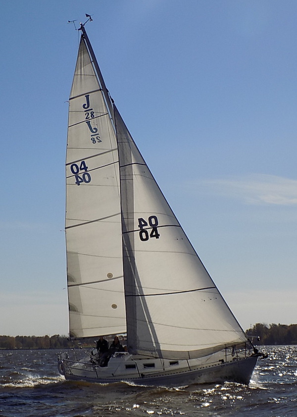 J28 sailboat under sail