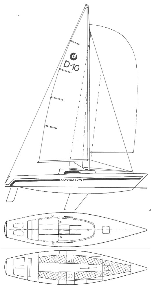 Boheme 10m sailboat under sail