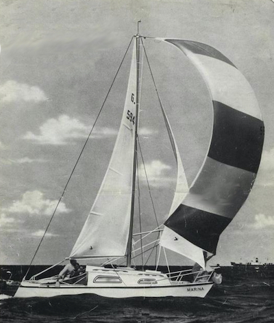 Marina sailboat under sail