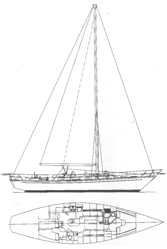 Alden 50 sailboat under sail