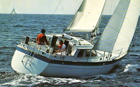 Antigua 34 sailboat under sail