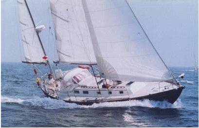 Block island 40 migrator sailboat under sail