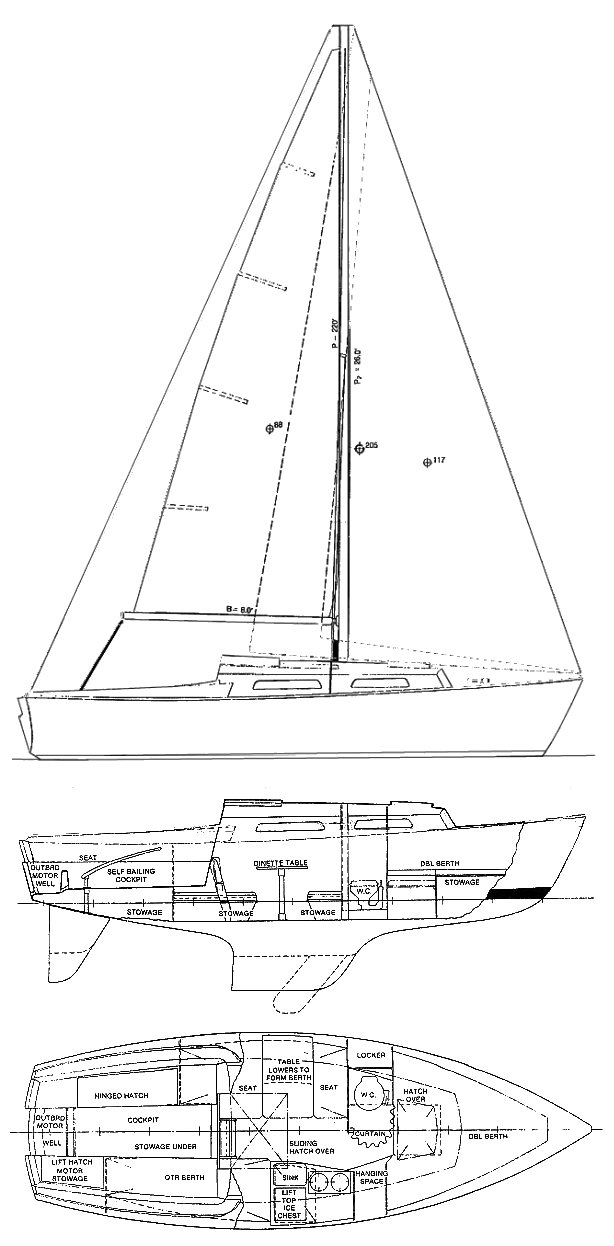 Bristol 22 caravel sailboat under sail