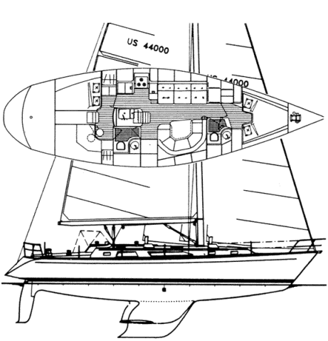 Bristol 44 sailboat under sail