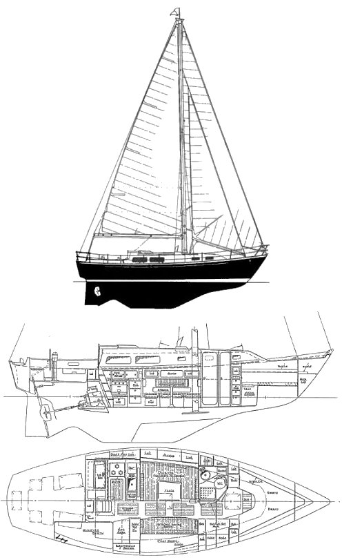 Cabot 36 sailboat under sail