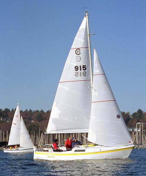 Cal 20 sailboat under sail