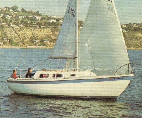 Cal 29 sailboat under sail