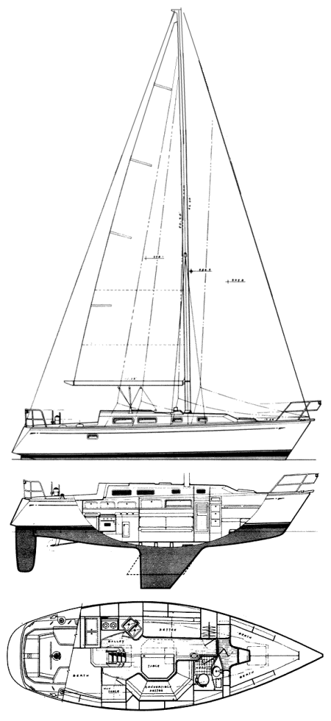 Cal 33 hunt sailboat under sail