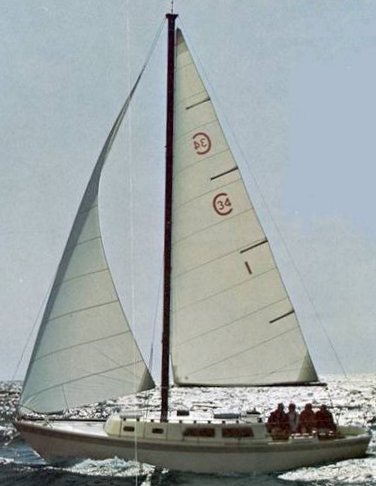 Cal 34 sailboat under sail