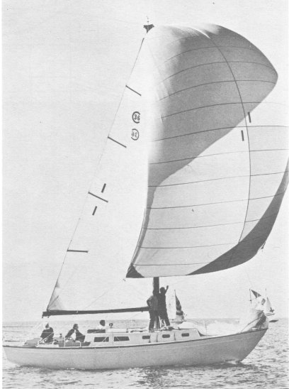 Cal 36 sailboat under sail
