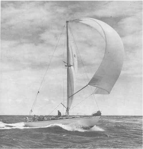Cal 40 sailboat under sail