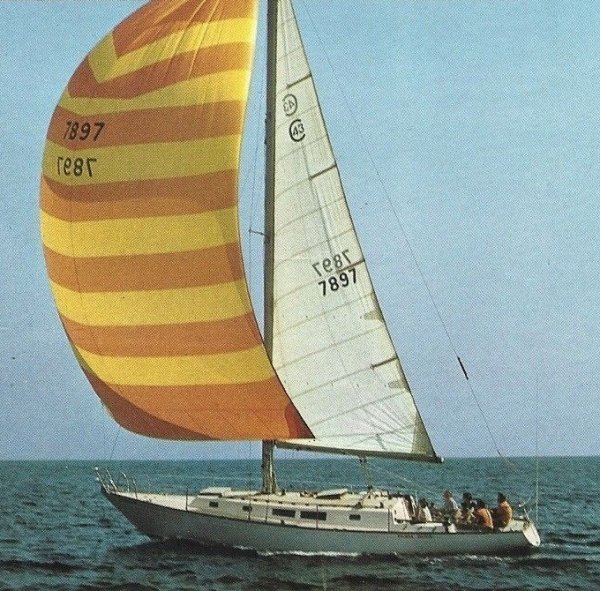 Cal 43 sailboat under sail
