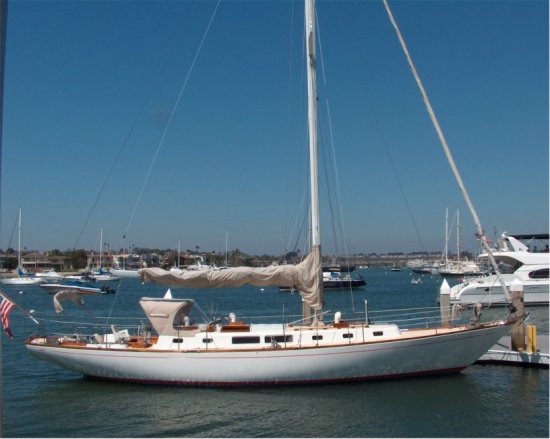 Cal 48 sailboat under sail