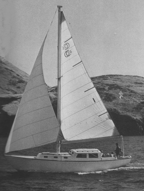 Cal cruising 36 sailboat under sail