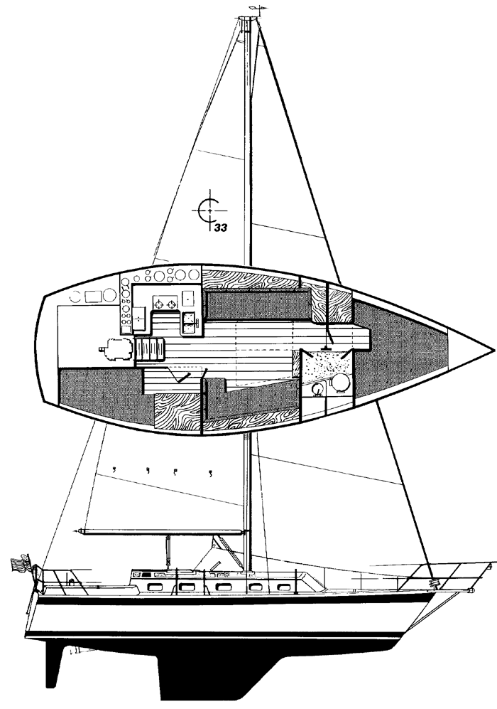 Caliber 33 sailboat under sail