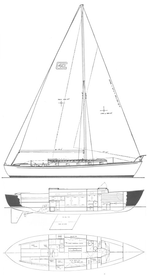 Calkins 40 sailboat under sail