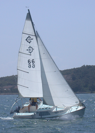 Careel 18 sailboat under sail