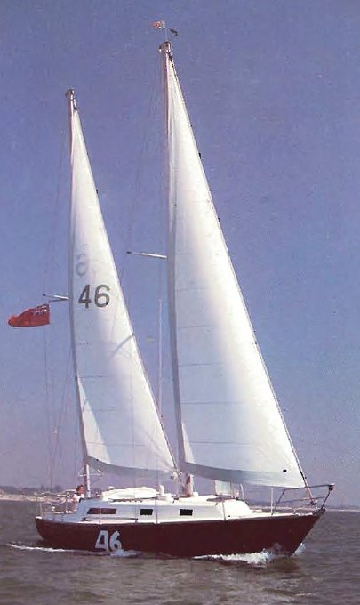 Carter 35 luna rig sailboat under sail