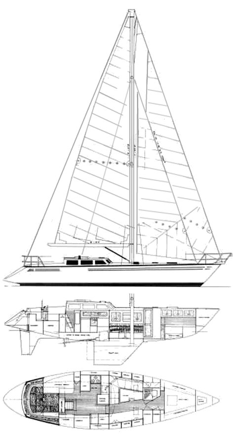 Cartwright 44 sailboat under sail
