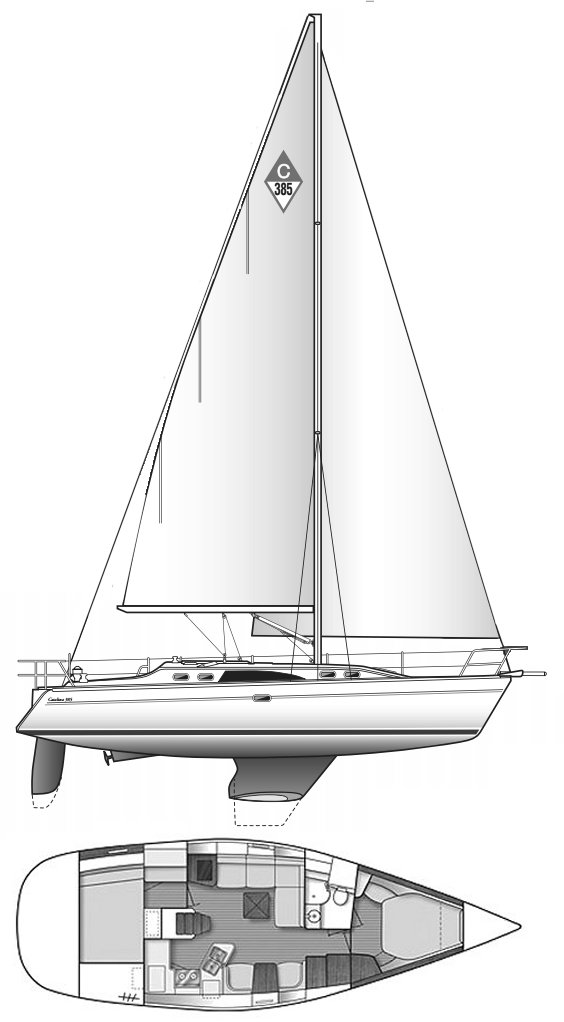 Catalina 385 sailboat under sail
