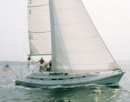 Morgan 381 catalina sailboat under sail