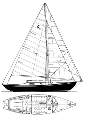 Classic 31 sailboat under sail