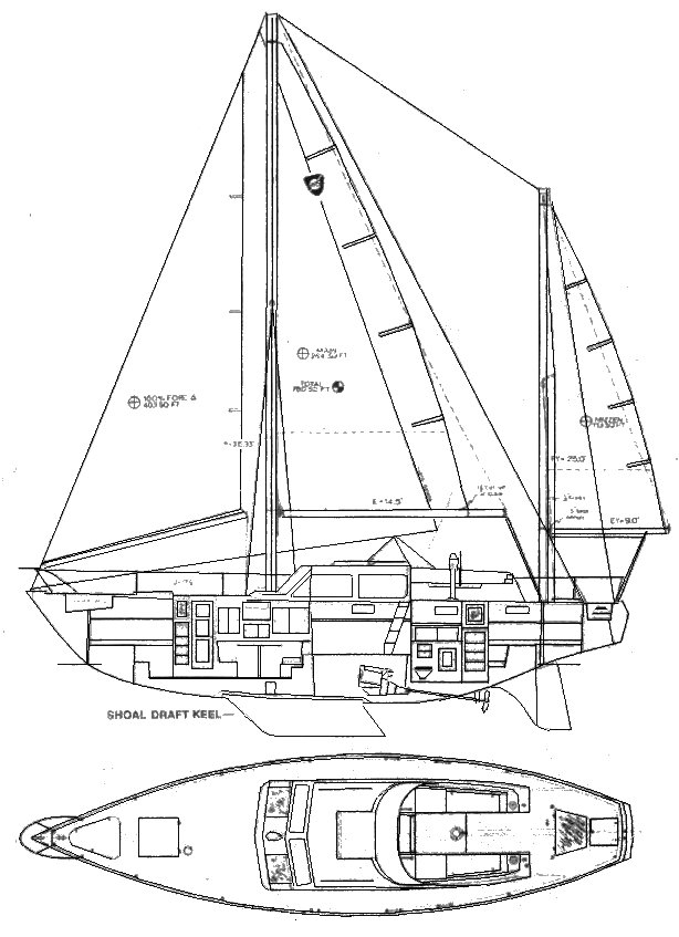 Columbia 45 ketch sailboat under sail