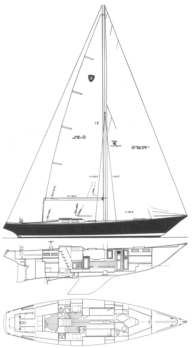 Columbia 52 sailboat under sail
