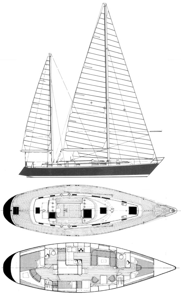 Dawn 48 sailboat under sail