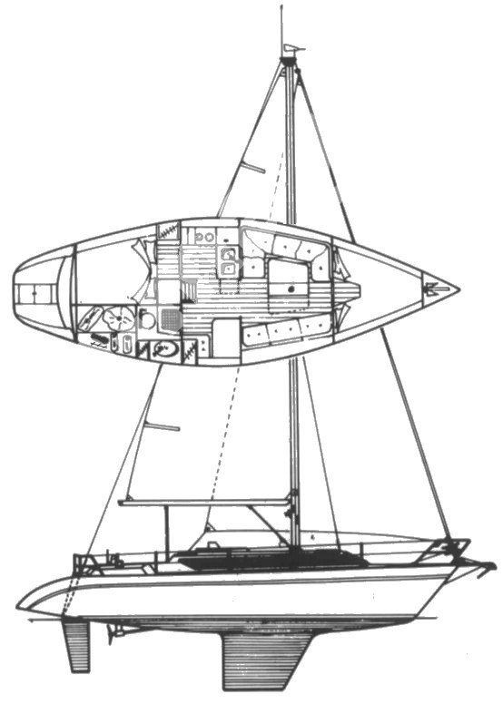 Discovery 3000 sailboat under sail