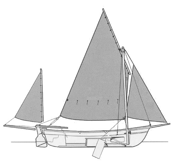 Drascombe dabber sailboat under sail