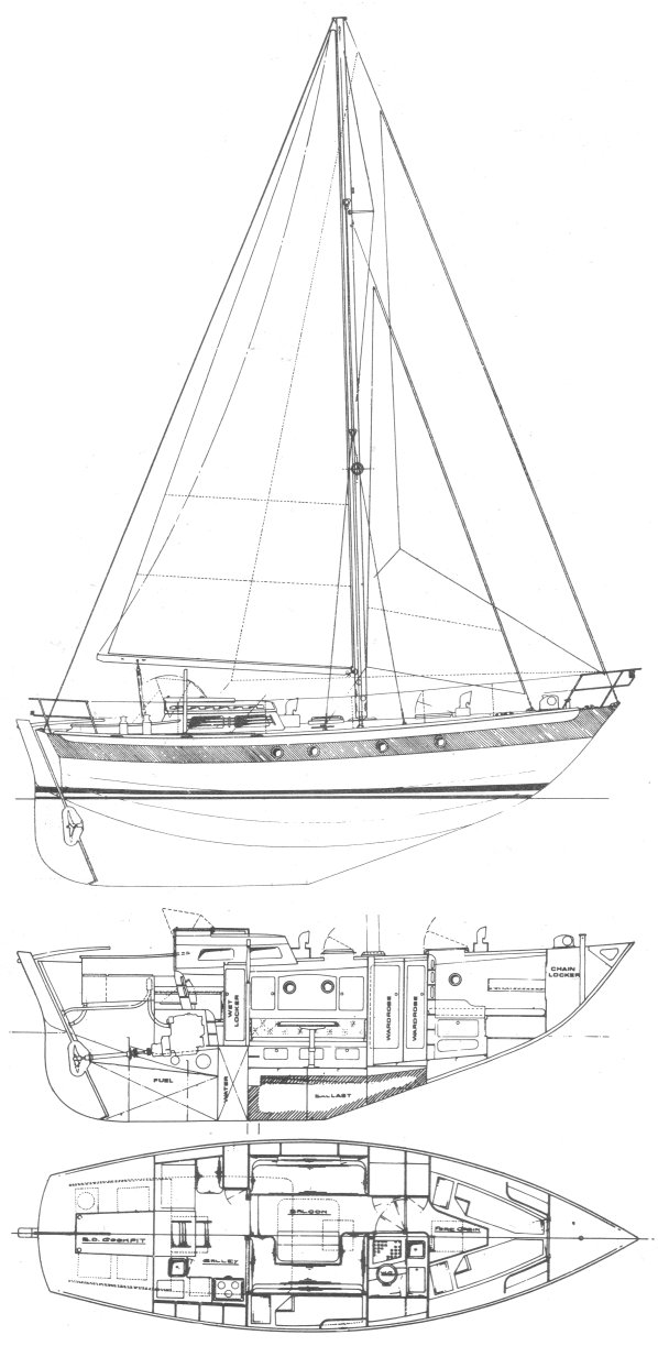 Ebbtide 33 sailboat under sail