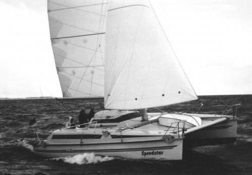Edel cat 33 sailboat under sail