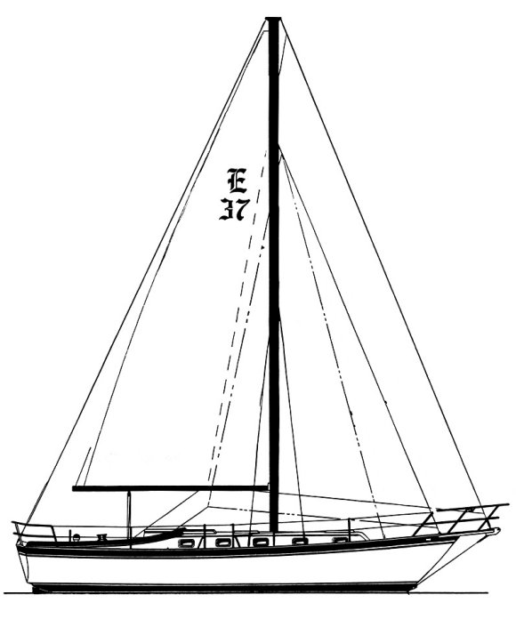 Endeavour 37 cutter tall sailboat under sail