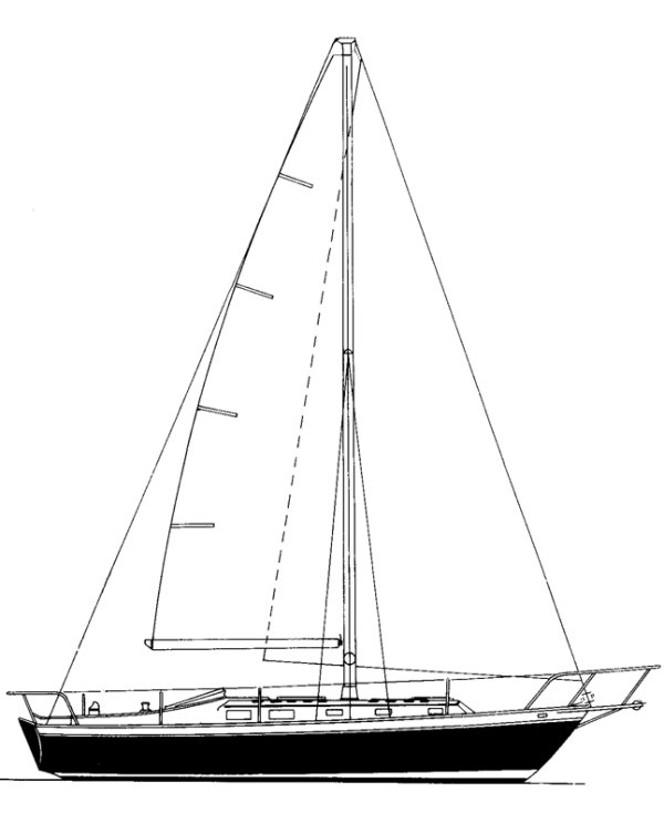 Endeavour 37 sloop wbowsprit sailboat under sail