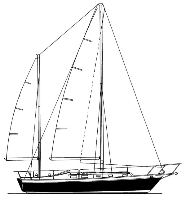 Endeavour 37 yawl sailboat under sail