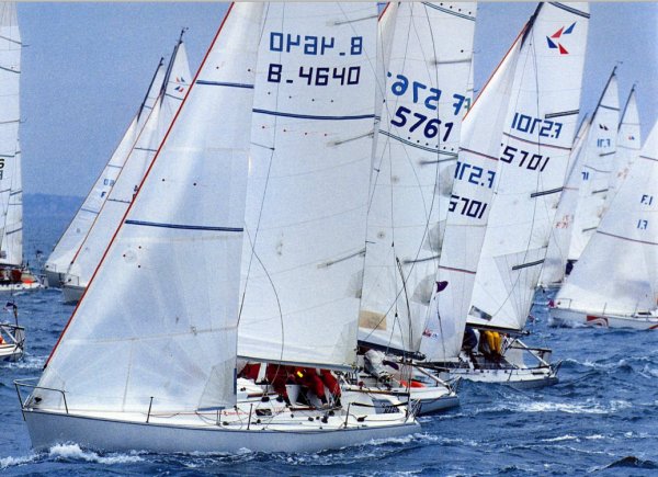 First class 8 Beneteau sailboat under sail