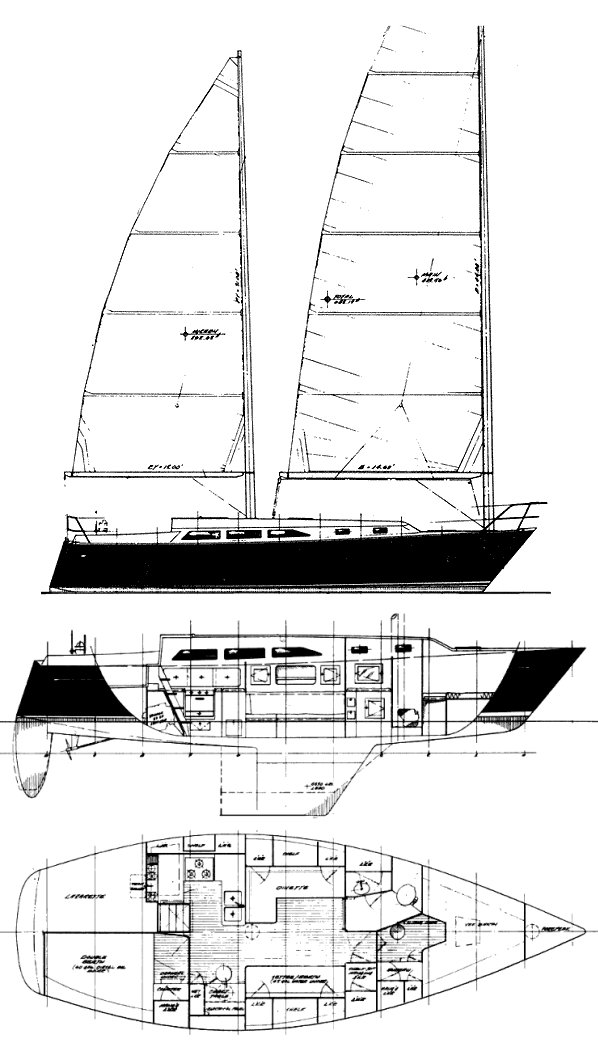 Freedom 36 cat ketch sailboat under sail