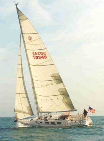 Freedom 4040 sailboat under sail
