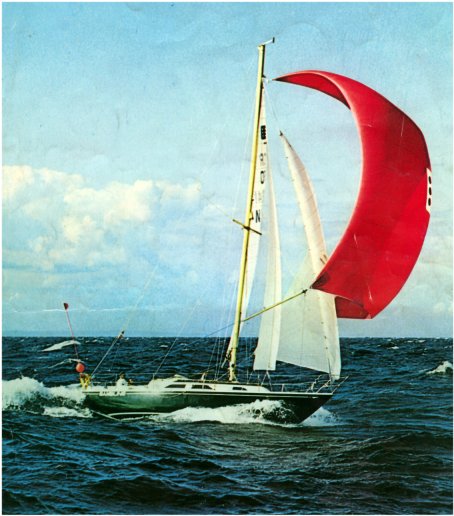 Gambling 34 sailboat under sail
