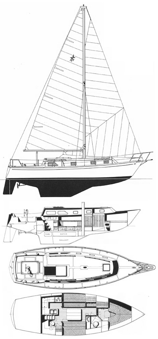 Gulfstar 37 sailboat under sail