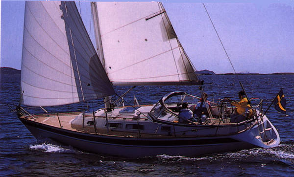 Hallberg rassy 34 sailboat under sail