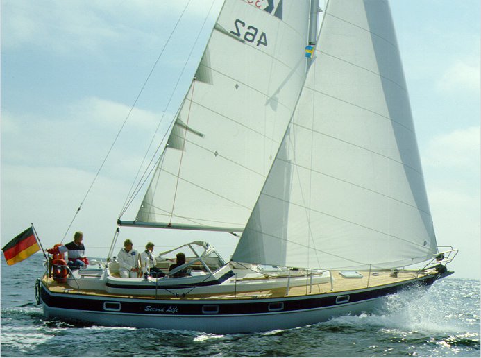 Hallberg rassy 352 sailboat under sail