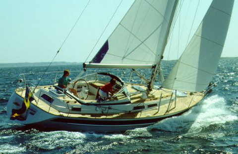 Hallberg rassy 36 sailboat under sail