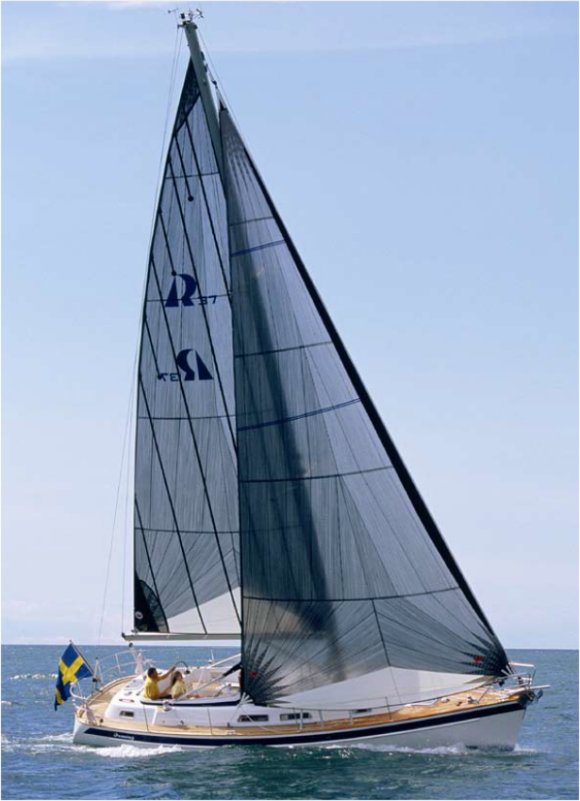 Hallberg rassy 37 sailboat under sail